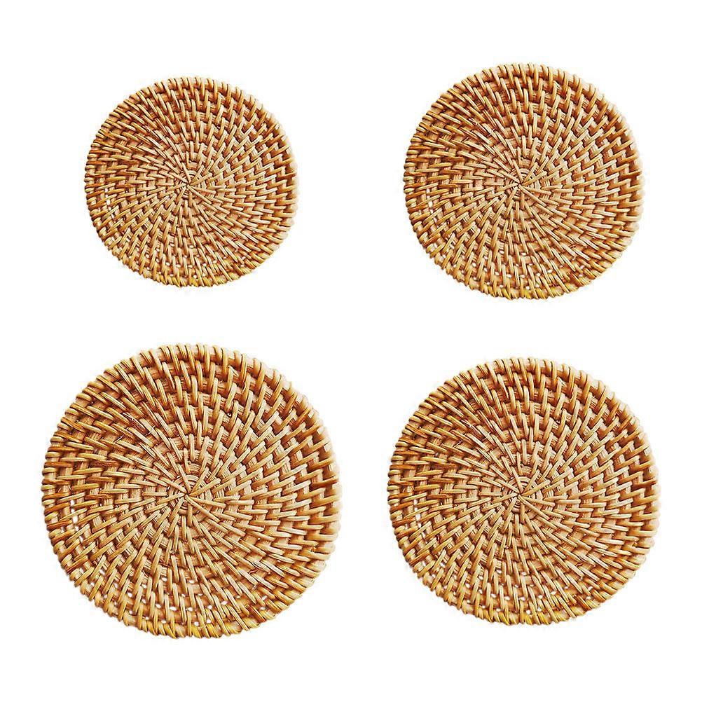 Rattan Woven Table Mat for Home Use Brown Synthetic Material 4PCS Practical Heat Insulation