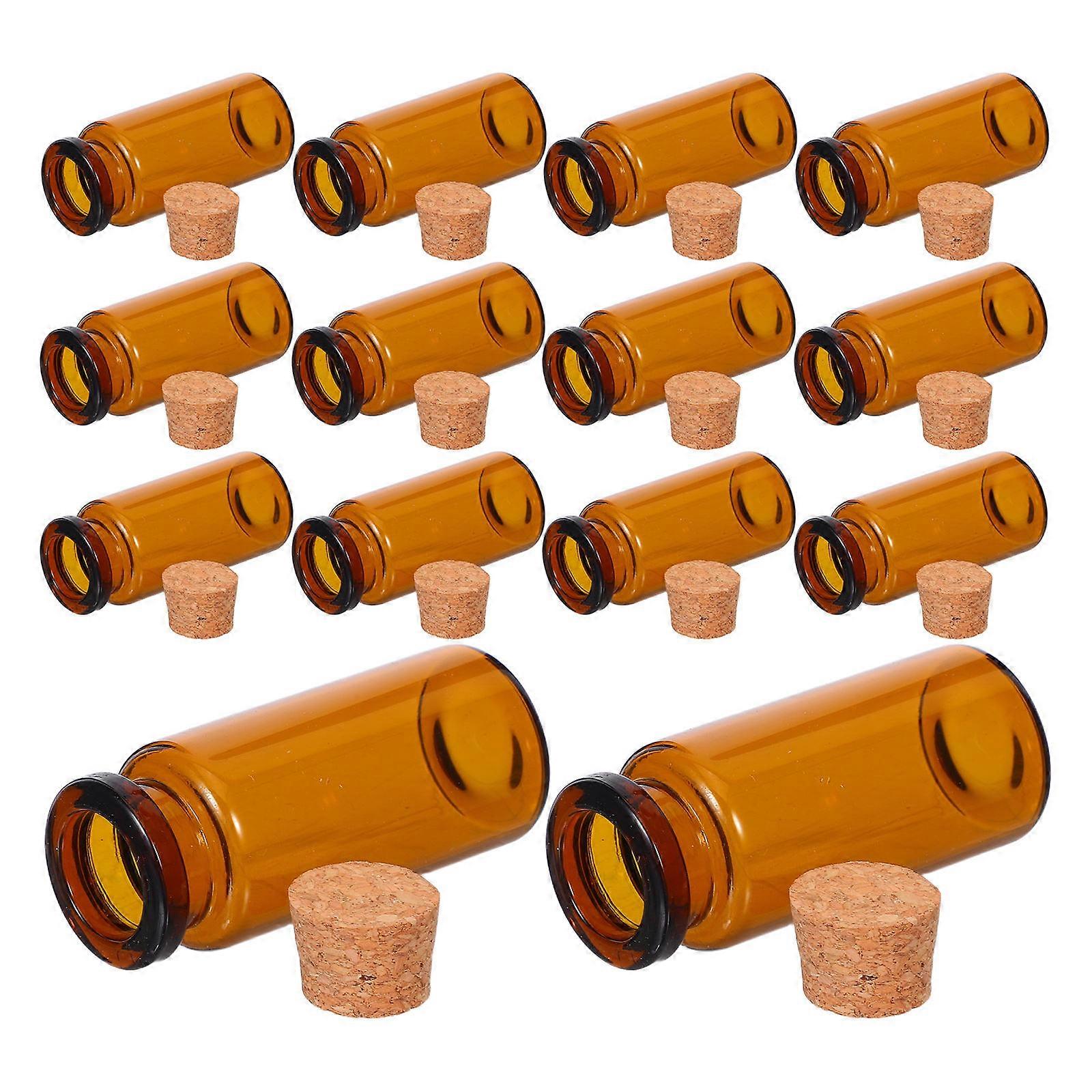 30pcs Amber Glass Vials with Leakproof Cork Stoppers – Portable Mini Wishing Bottles for DIY Crafts, Message Storage, Party Decor, and Travel