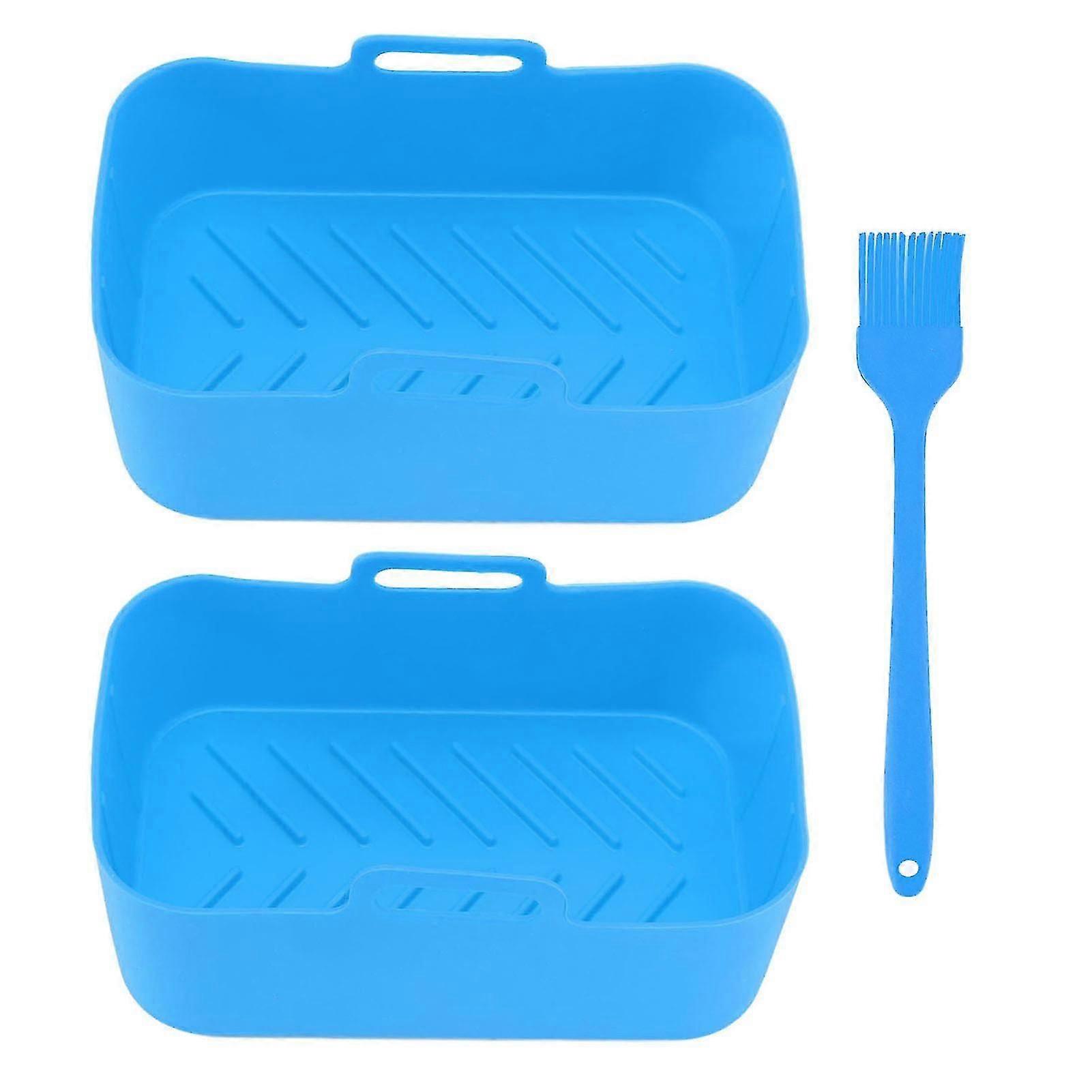 2pcs Fryer Silicone Basket Nonstick High Temperature Resistanc Fryer Liner with Brush for Ninja DZ201 Foodi 8QT Blue