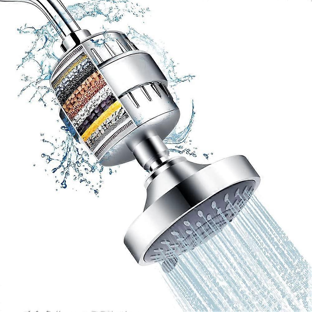Filtered Shower Head High Pressure 5 Modes Silver 16 Stage Hard Water Filter with Replacement Filters
