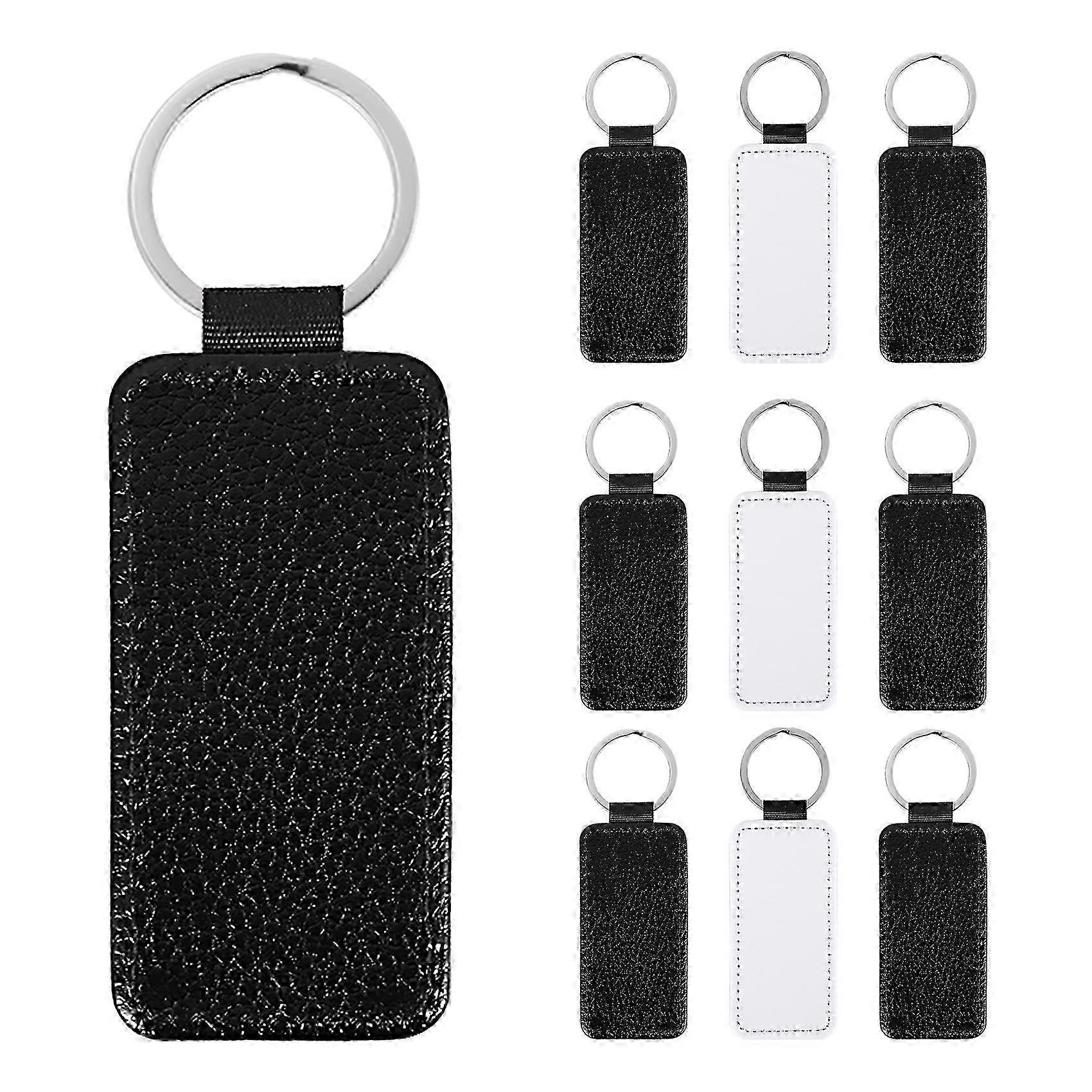10-Piece Leather Keychain Kit with Blank Rectangle MDF Keychains - Sublimation Heat Transfer Jewelry for Craft Lovers