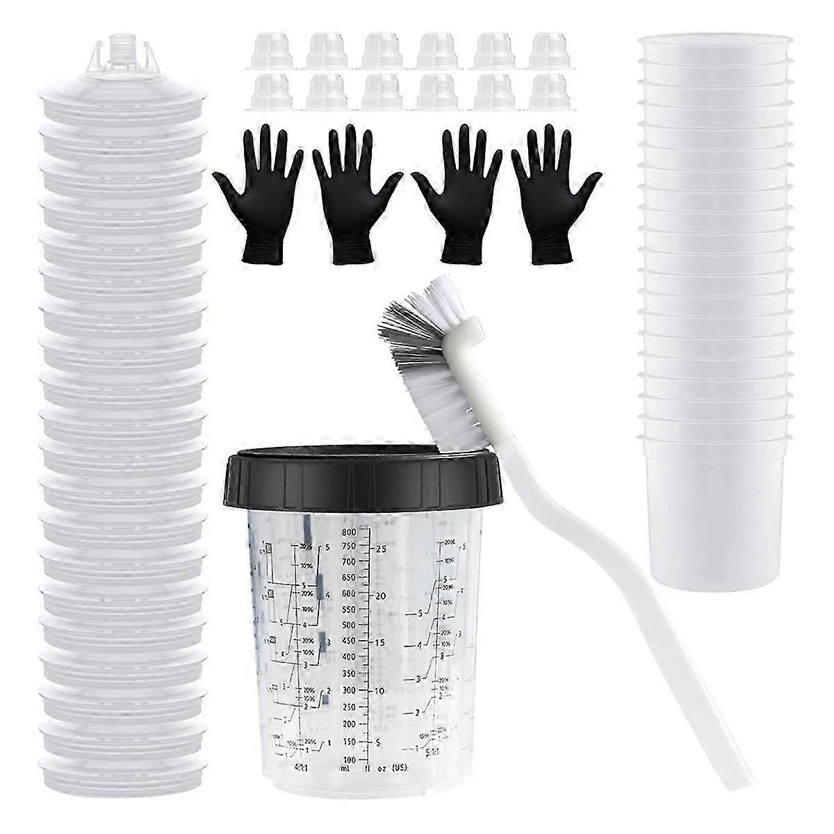Disposable Paint Mixing Cup Kit for HVLP Spray Guns - 27 Ounce (800ml) Standard Kit with 20 Cups for Automotive Use