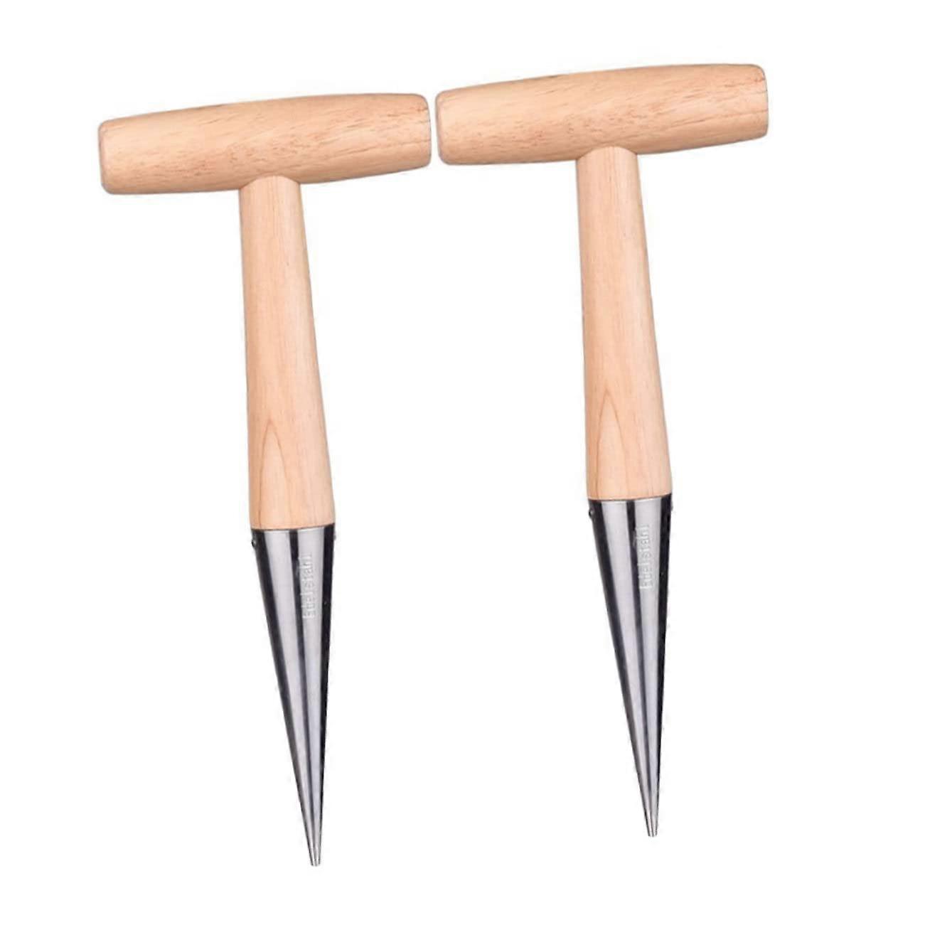 2 Pack Wooden Garden Dibber Ergonomic Hand Planting Tool for Precise Seed Hole Making and Transplanting