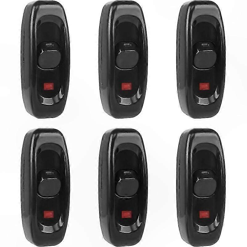 6pcs Rocker Switch with LED Light, 250V 10A Lamp Toggle Switch for Line Cord, Intermediate On Off Switch in Black Color