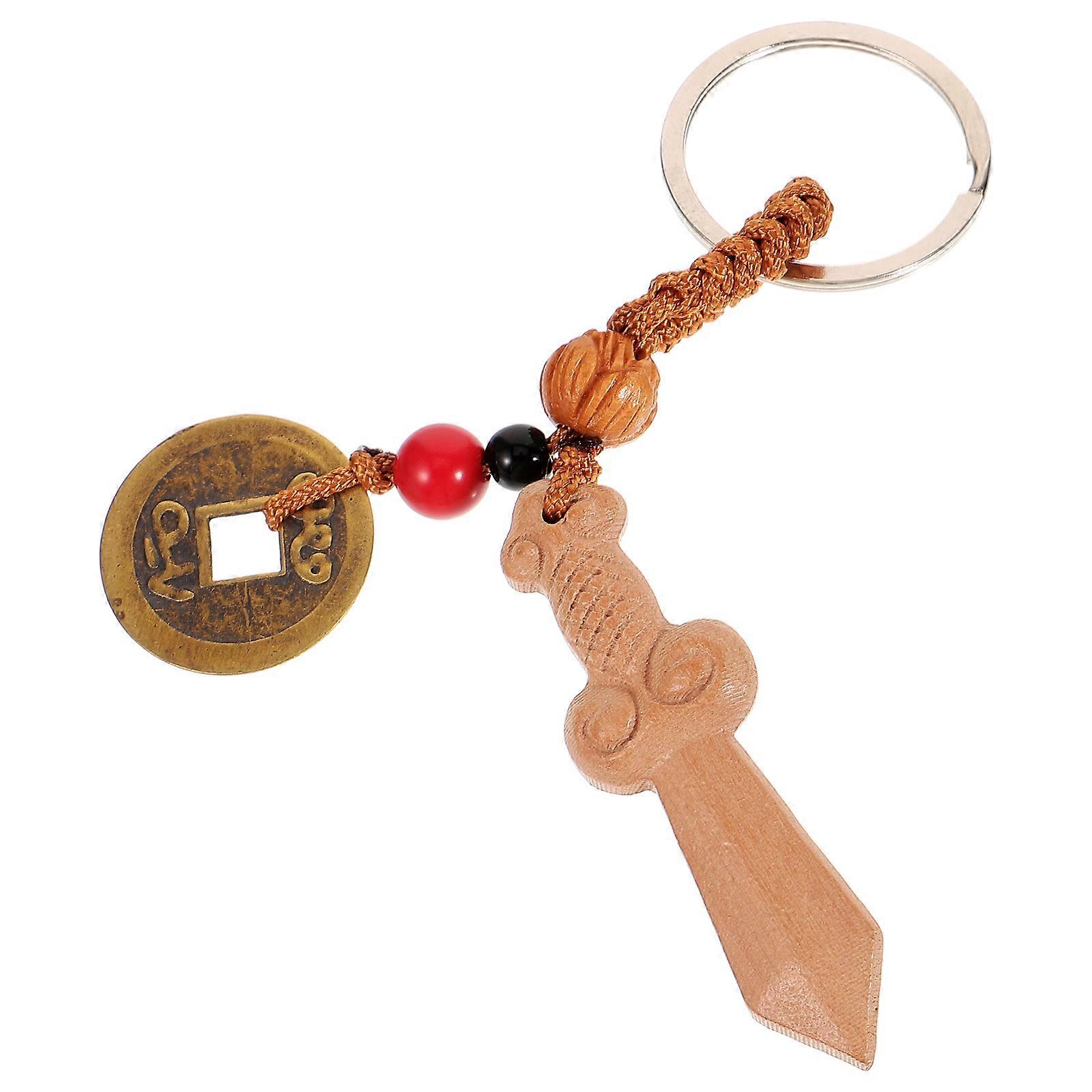 Keychain Sword and Coin Pendant for Daily Use Multi Wood Evil-Driving 1Pcs
