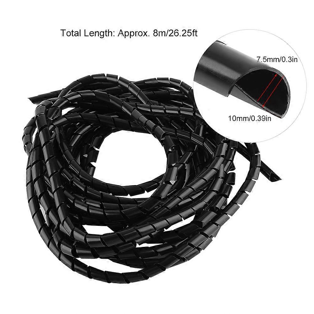 Spiral Cable Wrap Organizer 10mm Black 8m Durable Wire Protector