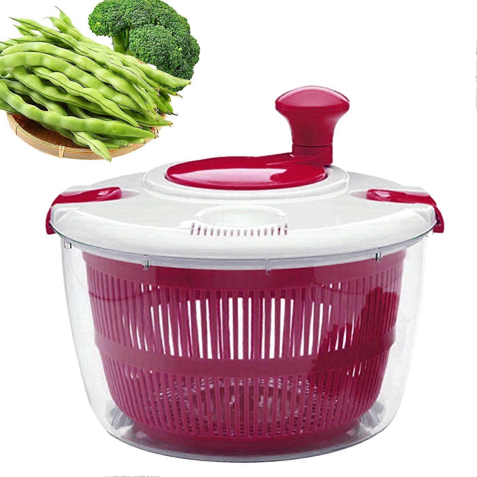 Salad Spinner Bowl Large Capacity 5L Manual With Secure Lid Lock Rotary Handle Hot Pink For Fruit And Vegetable