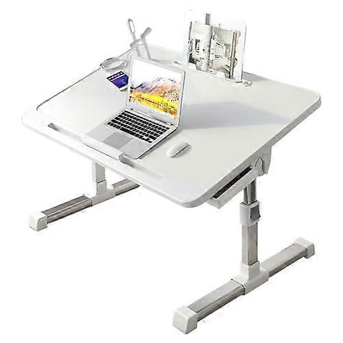 Adjustable Height Laptop Desk, Foldable Bed Tray with Storage Drawers, Portable Lap Desk with USB Port for Work and Writing White Ref: 3781