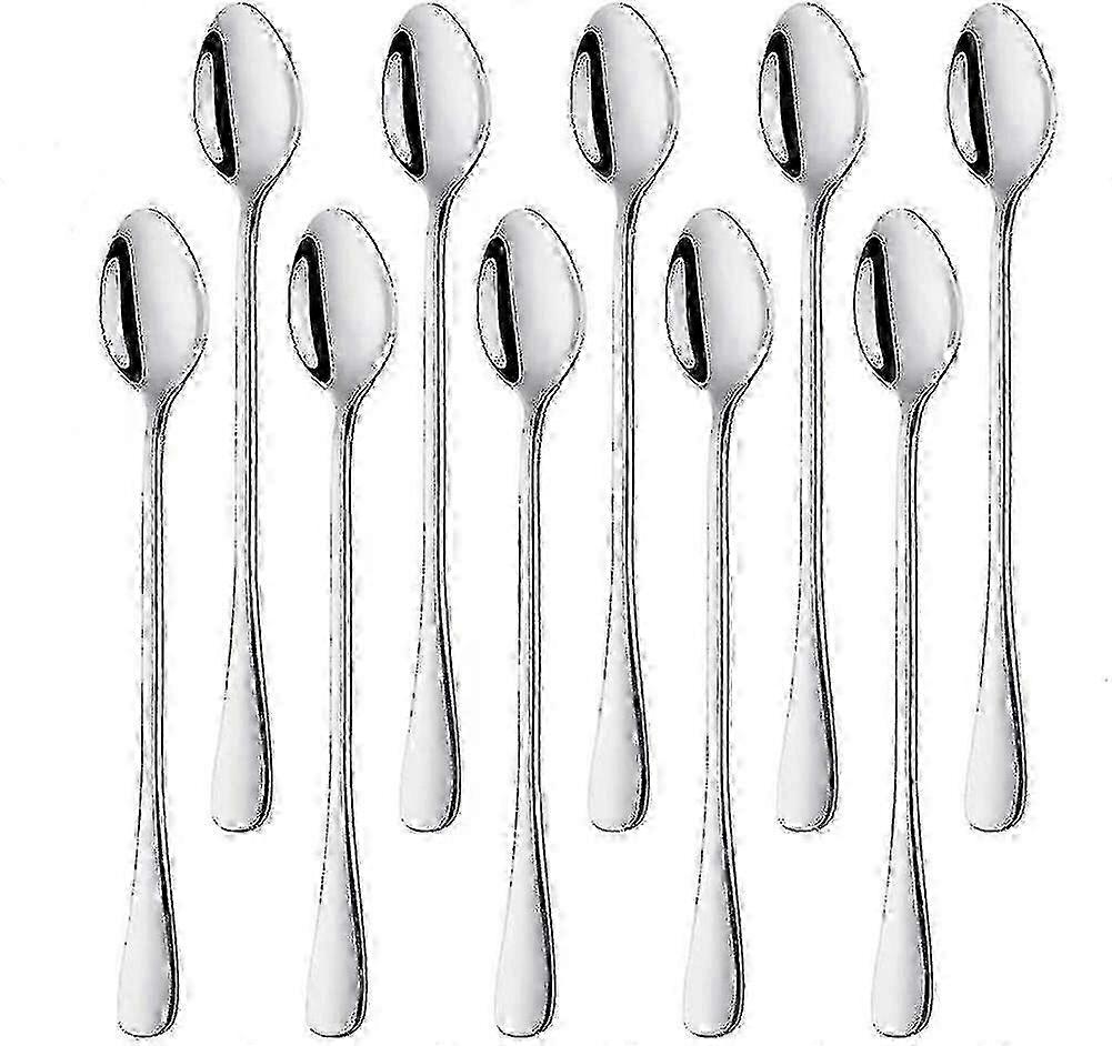 10 Long Handled Stainless Steel Latte Spoons for Coffee & Tea, Ideal Teaspoon Set for Espresso & Cappuccino