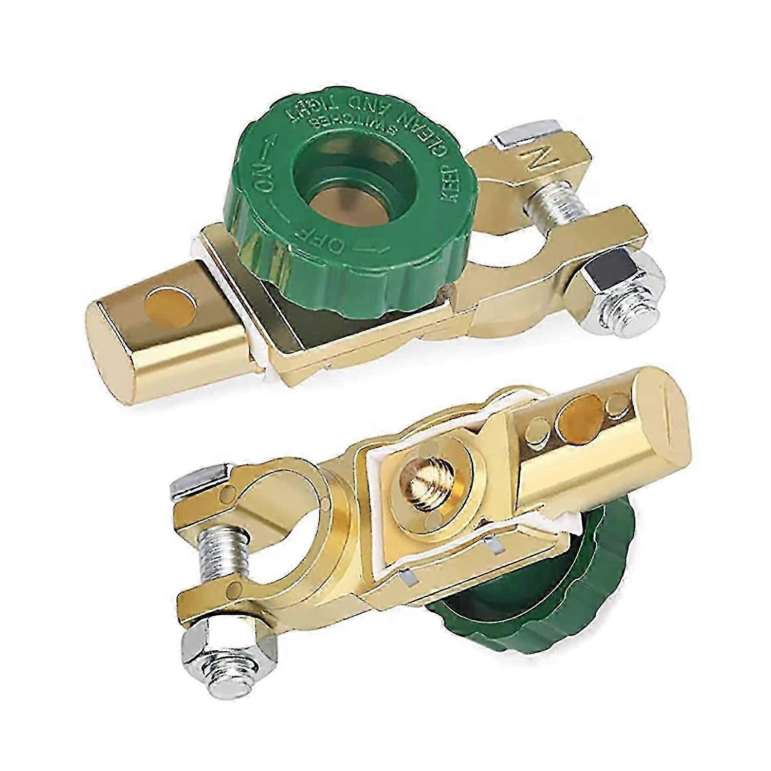 2pcs Universal Battery Disconnect Switch For Disconnecting Universal Terminals For Cars, Boats With Green Button 12/24v