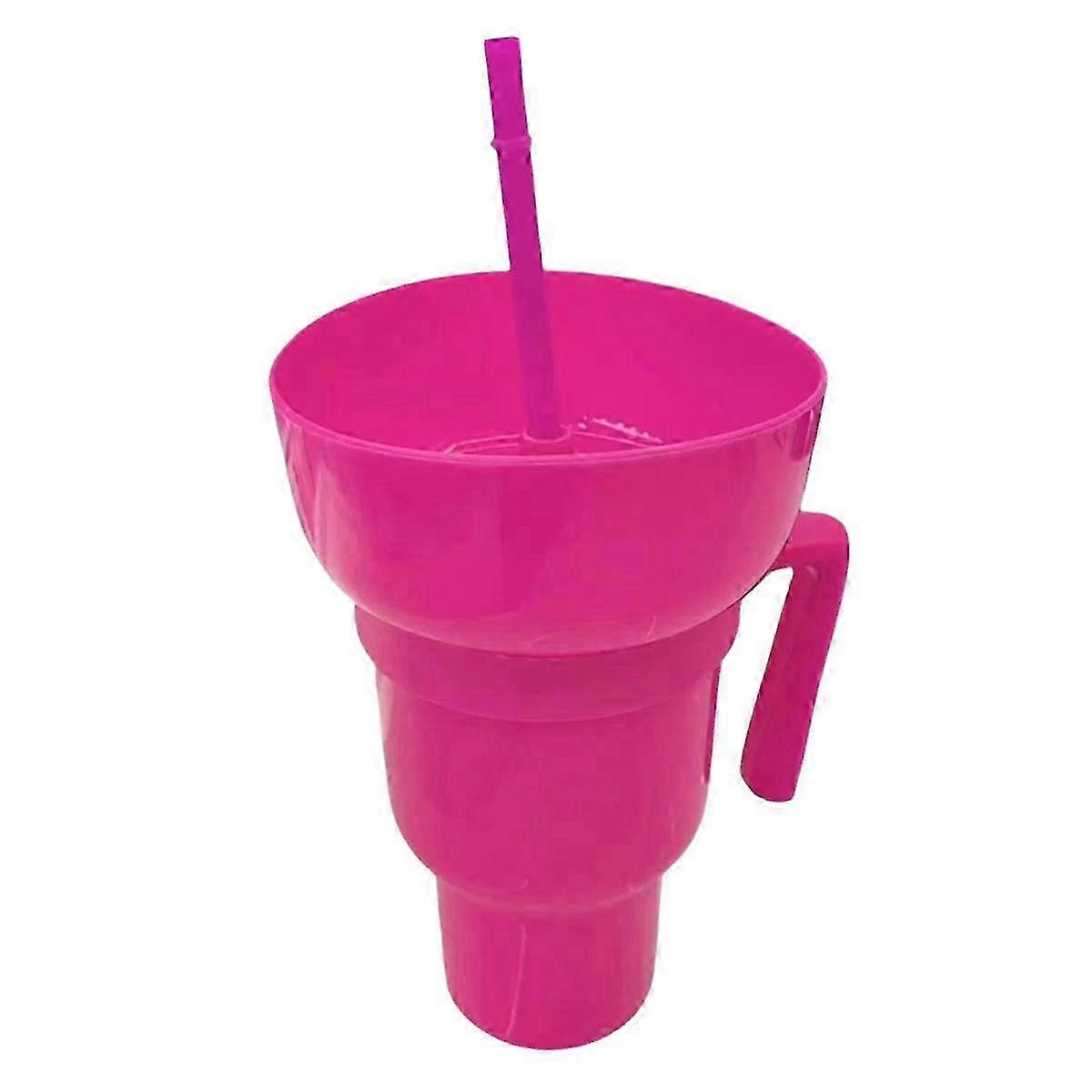 Popcorn Snacks Integrated Beverage Cup with Handle Water Cup Straw Cup Rose Red