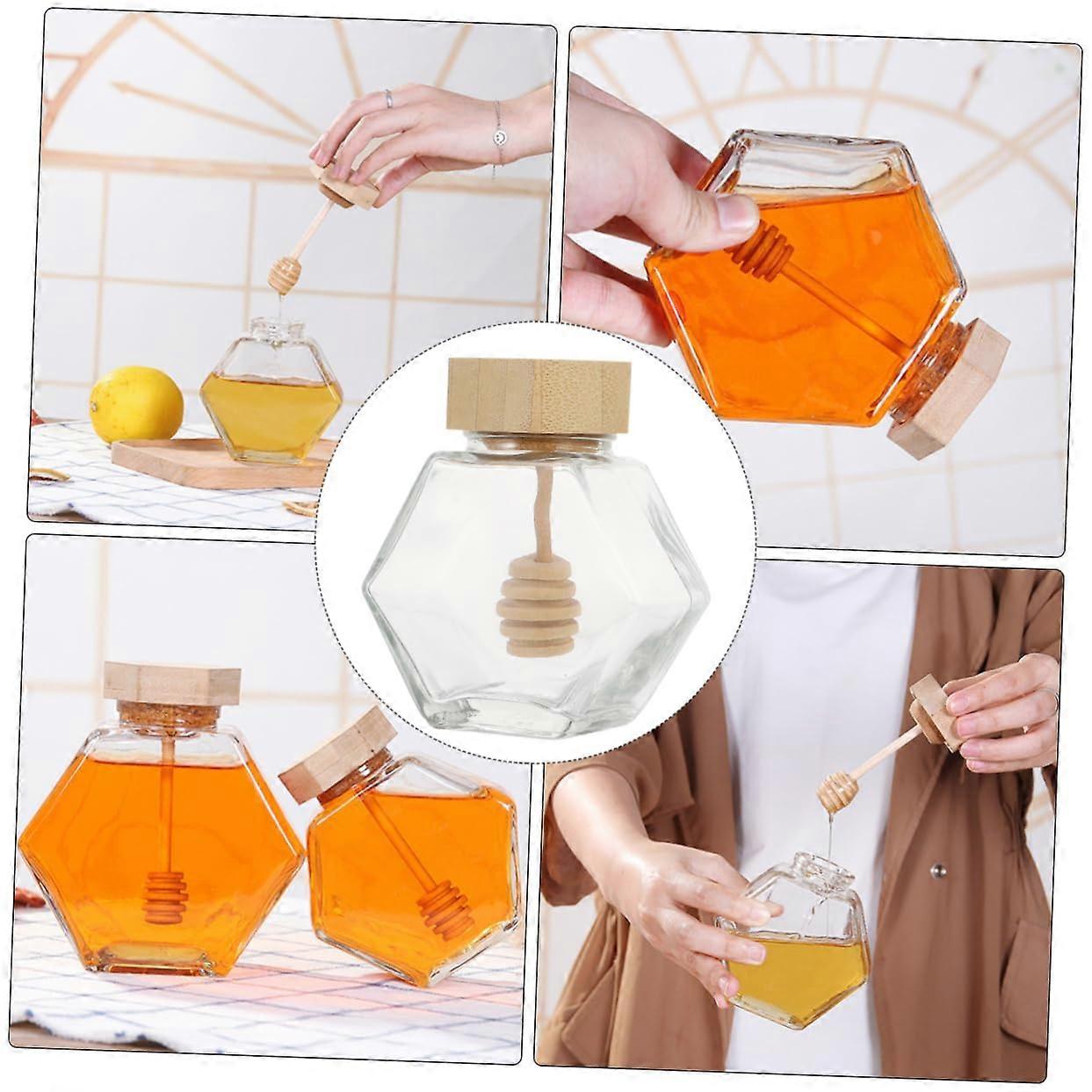 Glass Honey Jar Set, Sealed 2Pack with Wooden Lids, Honey Storage Container, Keeps Honey Fresh, Clear