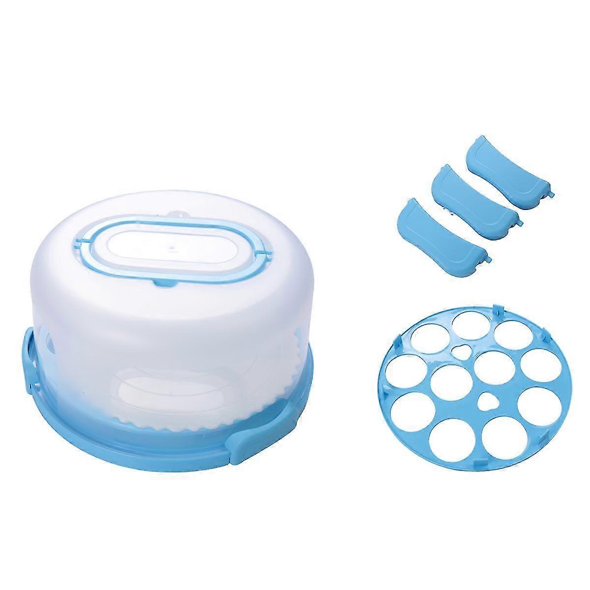 Cake Cupcake Carrier with Lid and Handle + Cake Stand Plate with Dome 10inch Round Cake Container Holder with Cover Blue