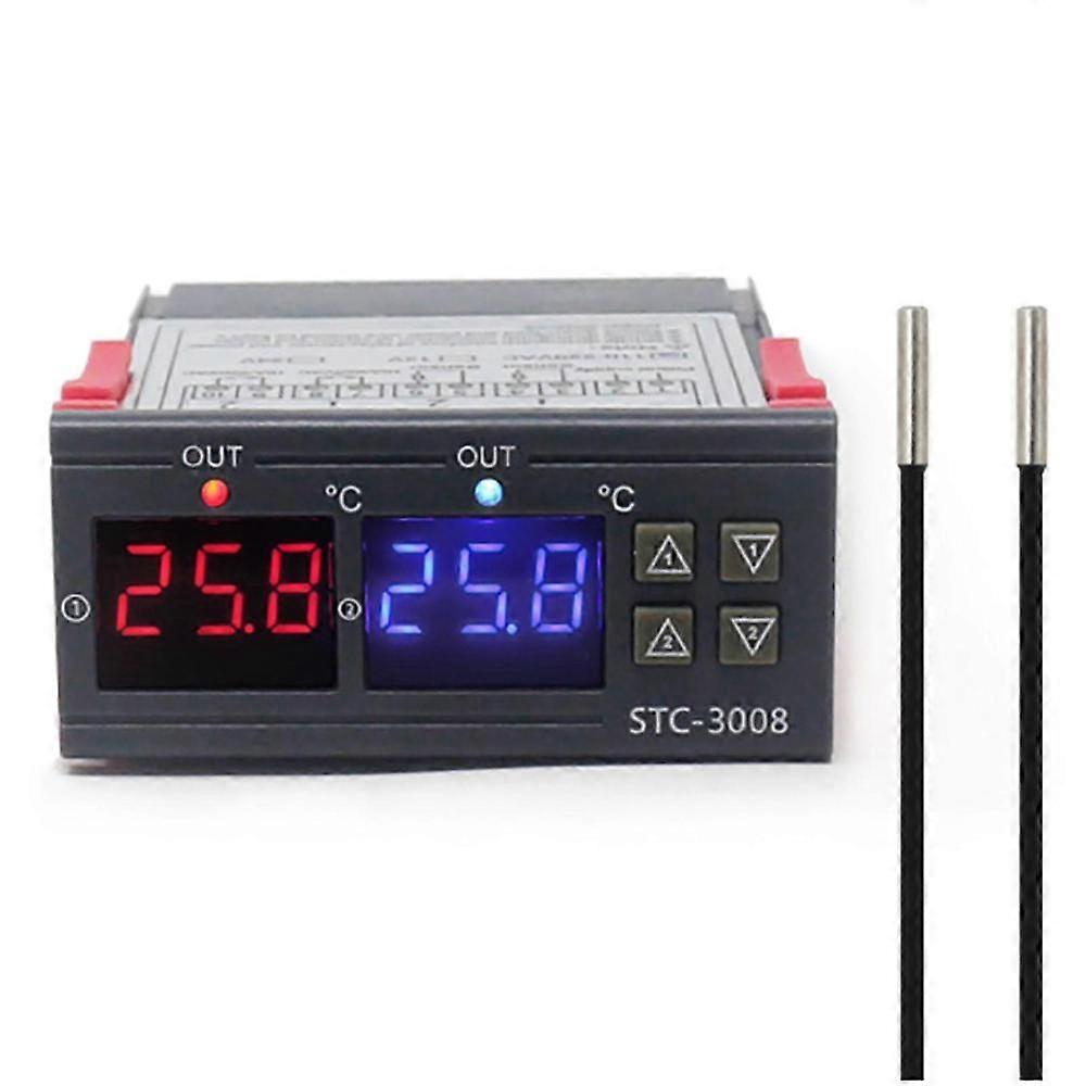Digital Dual Probe Temperature Controller with Display for Heating and Cooling 12V/24V/110-220V