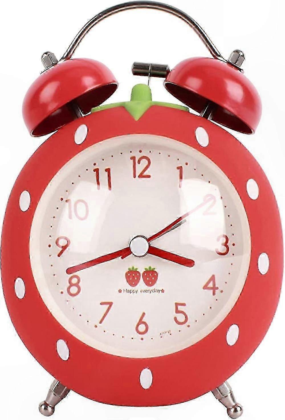 Red Strawberry Design Alarm Clock with Backlight, Silent Operation, Loud Ring for Bedroom or Bedside Use