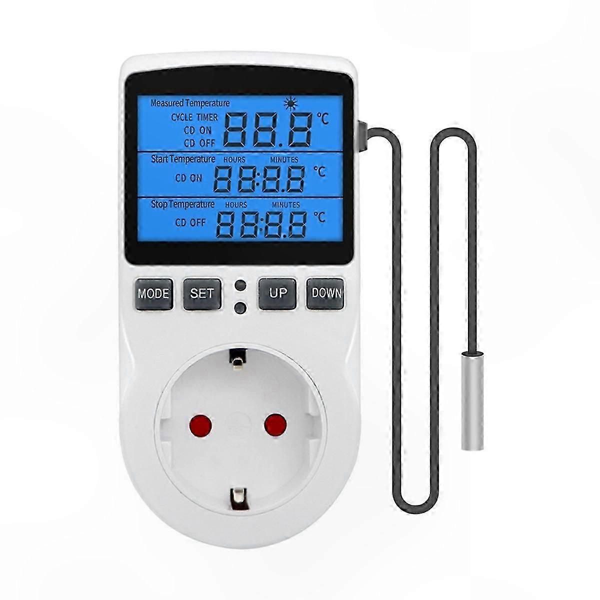 Digital Temperature Control Device for Heating and Cooling, Thermostat Socket with Sensor for Reptile Incubators, EU Plug Compatible
