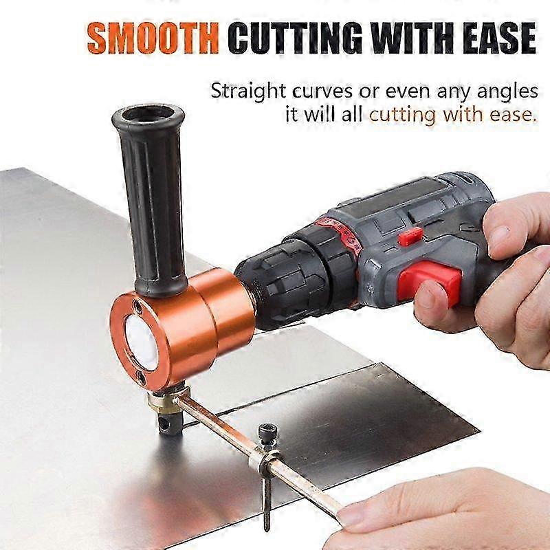 Power Drill Attachment 360° Adjustable Double-Head Nibbler for Metal Sheets - Silver/Orange Wrench Parts