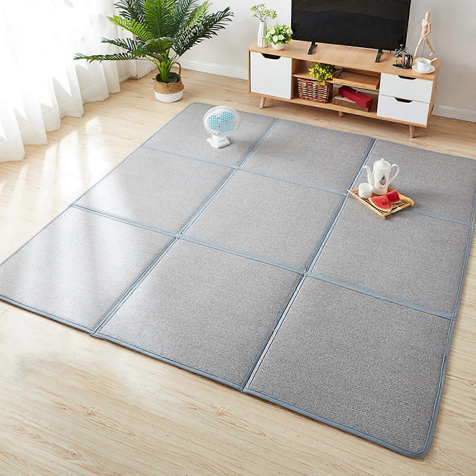 Japanese Tatami Floor Mat 130x130cm, Non-Slip Rattan Sleeping Mat, Foldable Breathable Playmat for Living Room and Bedroom