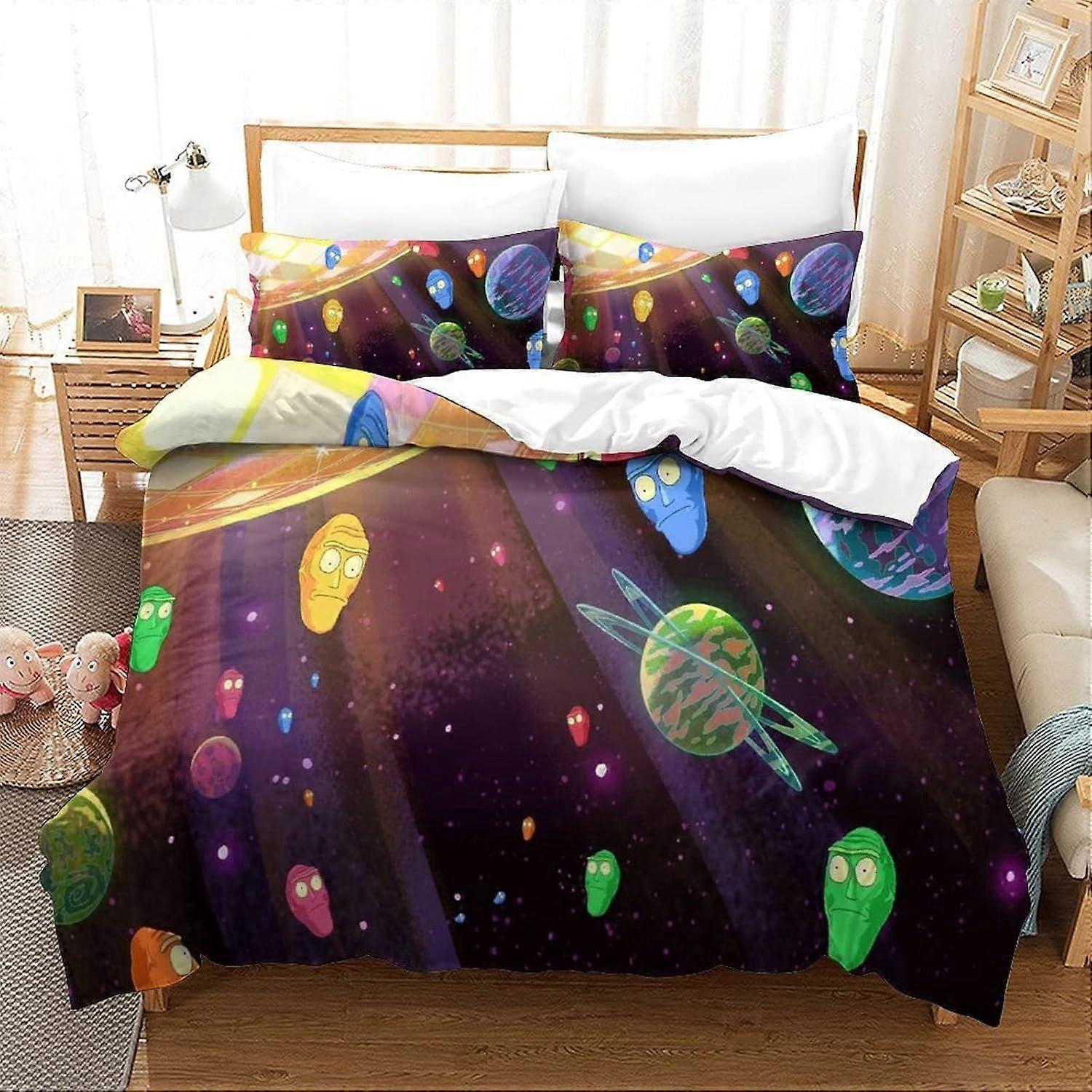Single Duvet Cover Set Rick And Morty Quilt Cover Single Size Bedding Set Super Soft Microfiber Duvet Covers with Zipper with Pillowcases Hypoallergen
