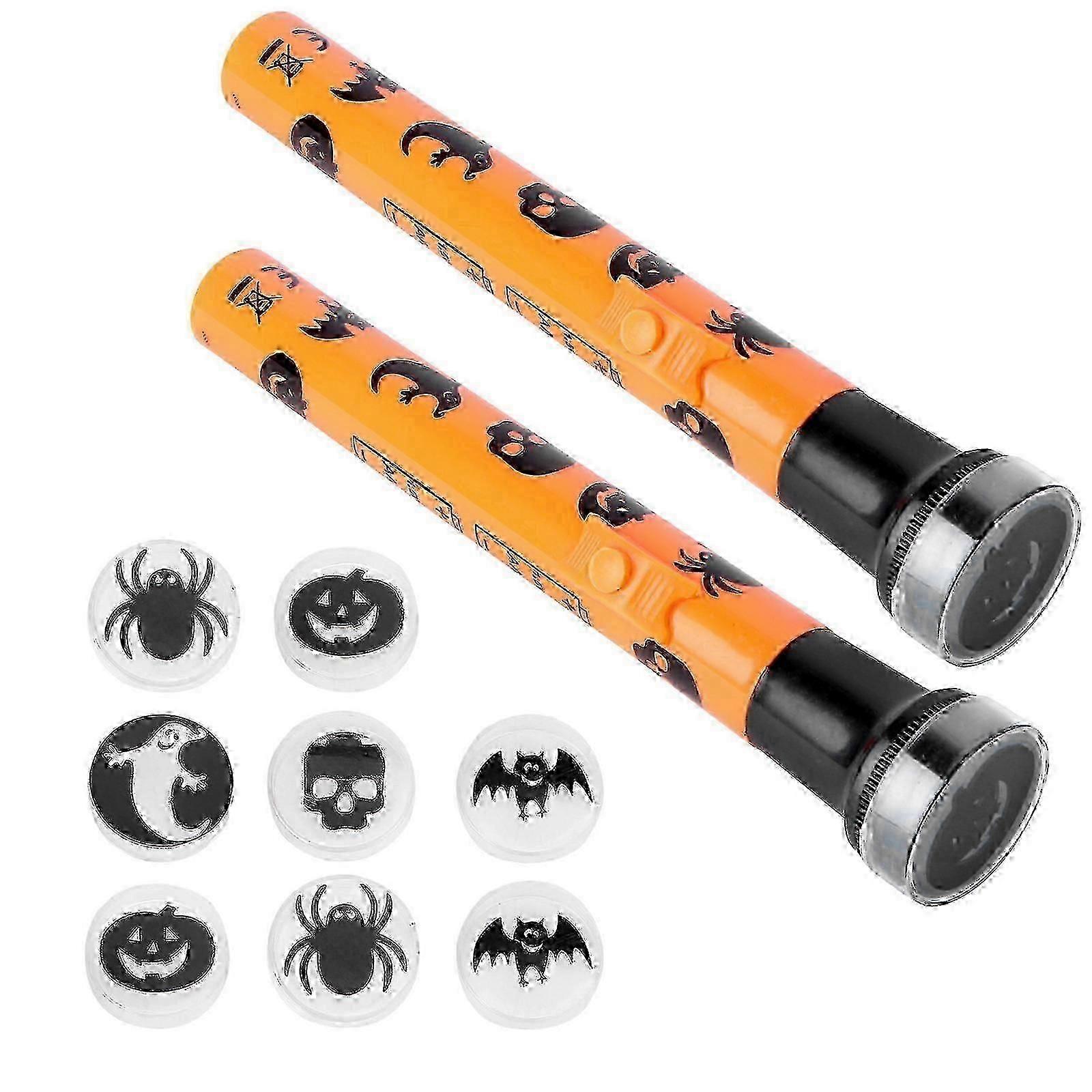 Pumpkin Flashlights For Halloween Projector Lamp Scary Terror Effect Haunted House Decoration Orange 2Sets