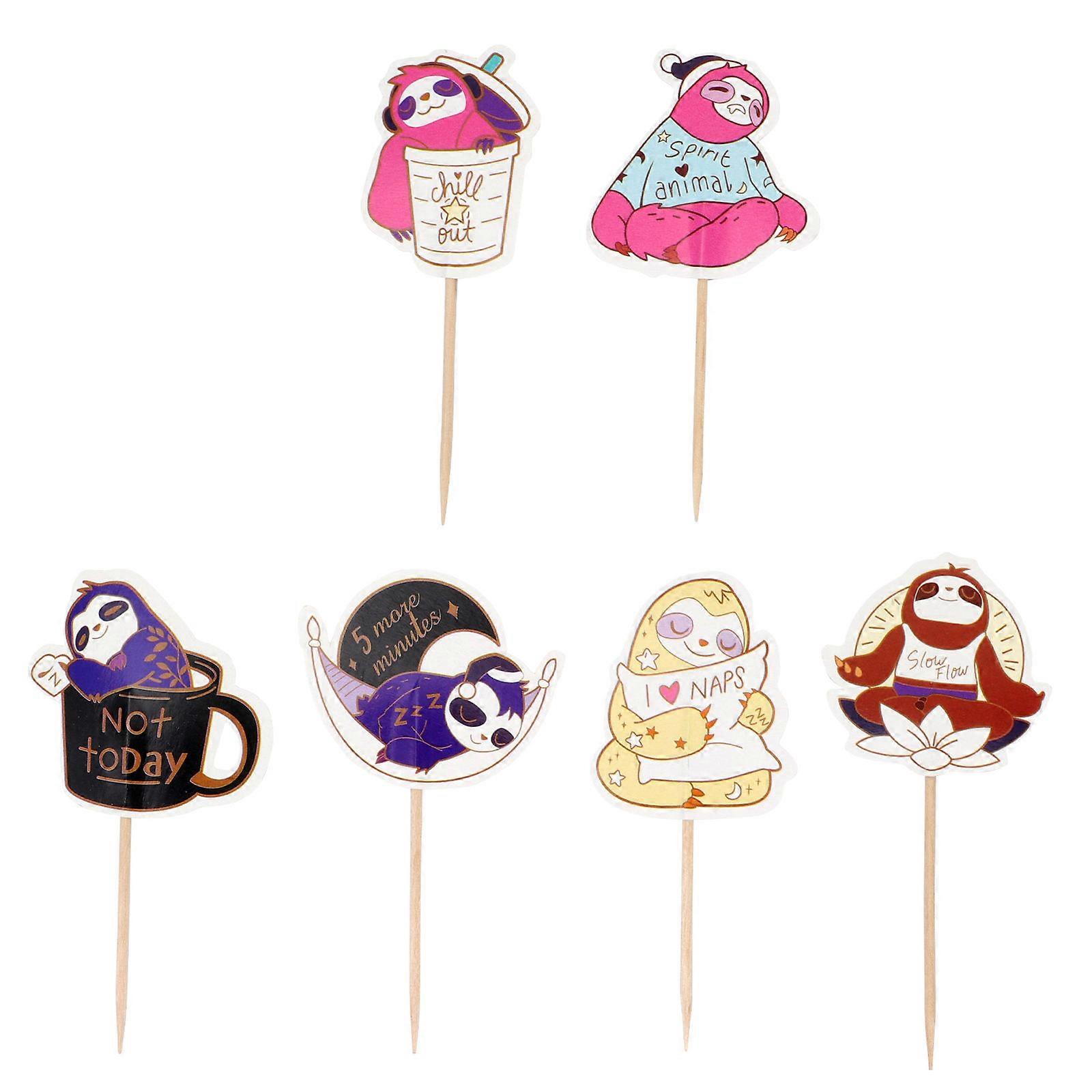 Party Decoration Sloth Shaped Cake Toppers For Cupcake And Fruit In Assorted Color 72Pack