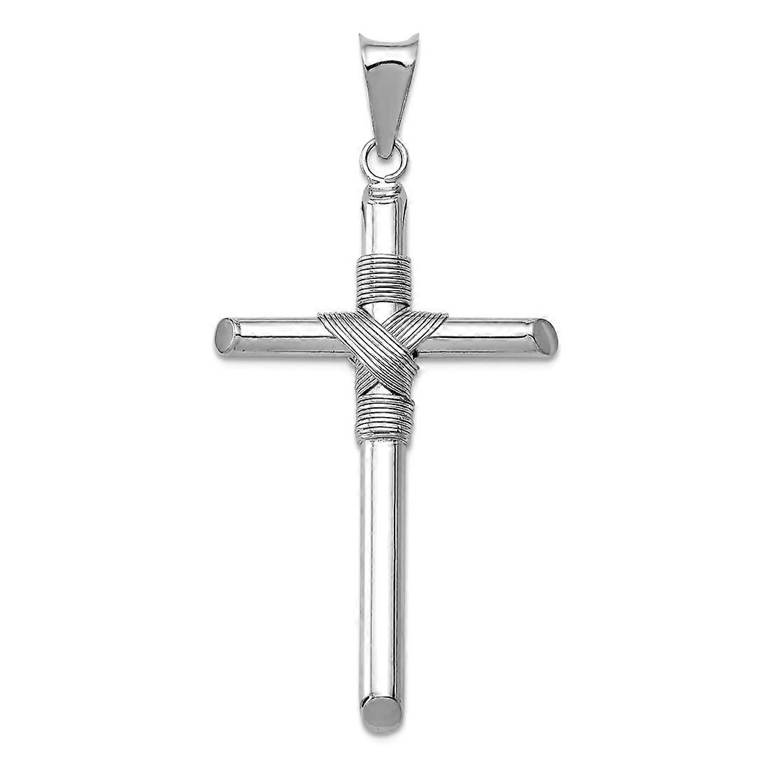 14k 纯黄金抛光管宗教信仰十字架吊坠女式项链吊坠