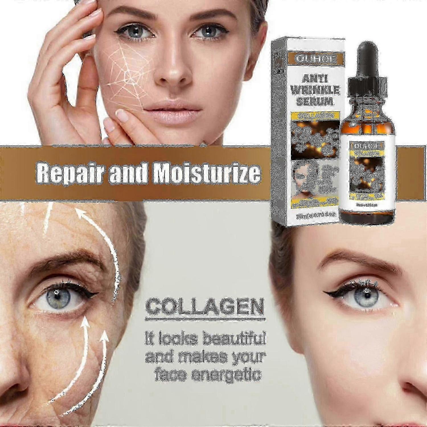 OUHOEコラーゲンアンチエイジングエッセンス、色あせたシワや小じわ、保湿、引き締め、柔らかいフェイシャルスキー~A