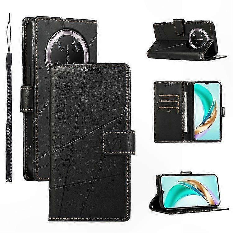 Premium Leather Wallet Case with Line Imprint Design for Magic7 Lite 5G/X9c 5G