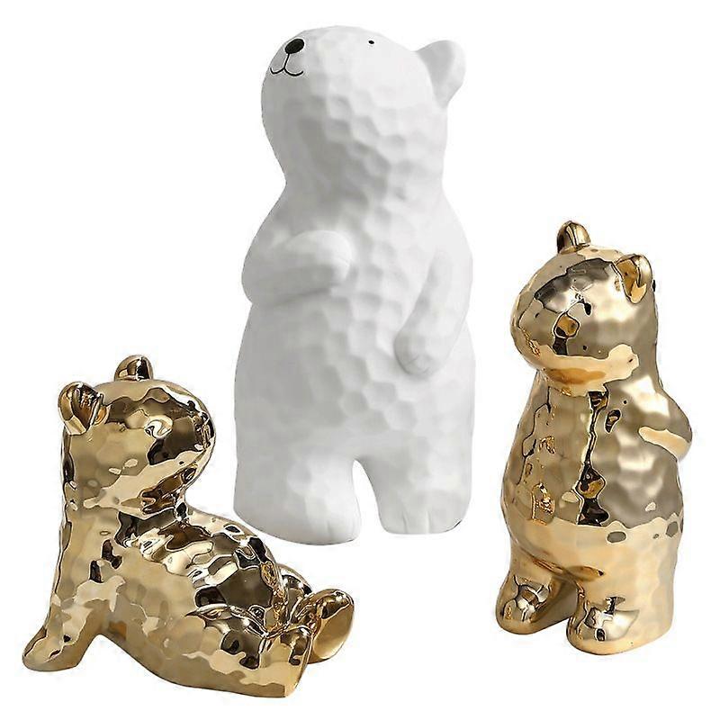 Nordic creative light luxury electroplating ceramic bear ornament#3