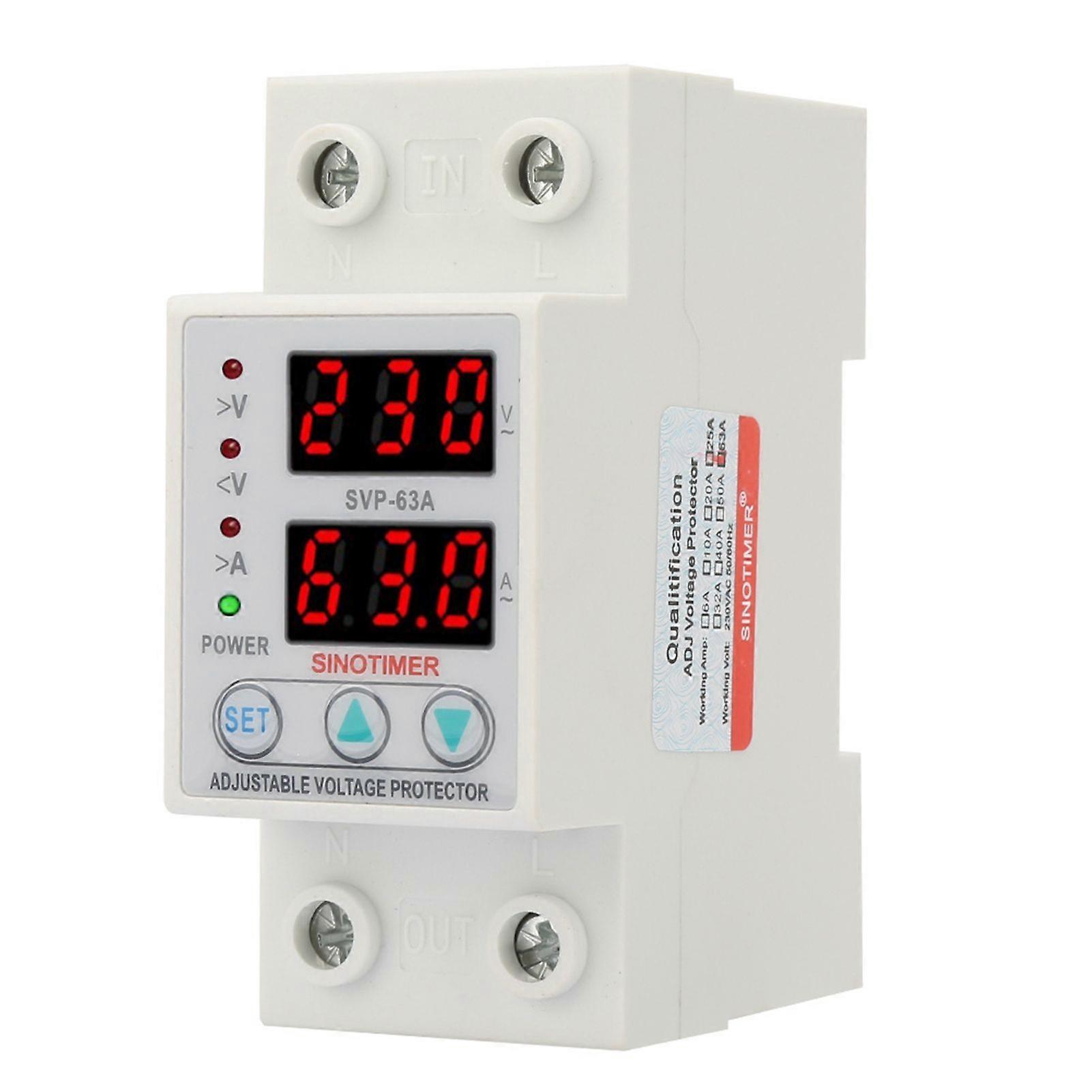 Double LED Display Single Phase Adjustable Voltage Current Protector AC230V 63A