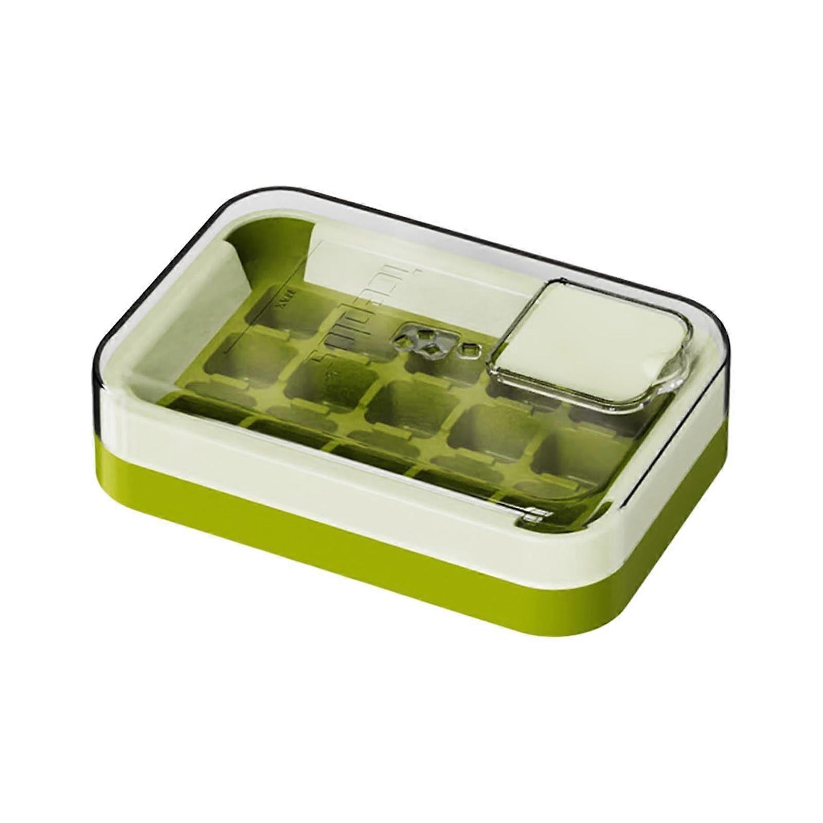Ice Cube Tray With Lid And Bin, PressType Silicone, 18Cube Moulds, Freezer Safe, Easy Release, Green, 16.5 x 11.2 cm