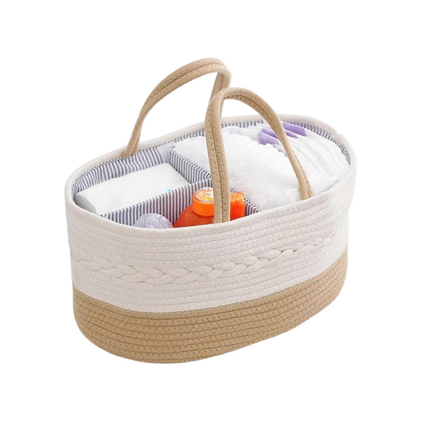 Large Cotton Rope Baby Storage Basket For Diapers Organization With Detachable Partition Nursery Organizer Diaper Basket