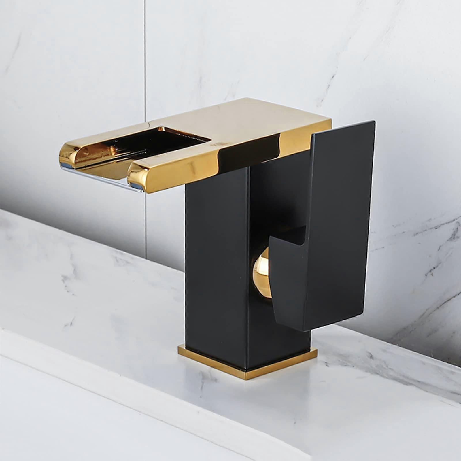 Waterfall Basin Mixer LED, 3Color Spout, Brass Sink Faucet, SingleHole, 1Handle, Black Gold Commemoration Day