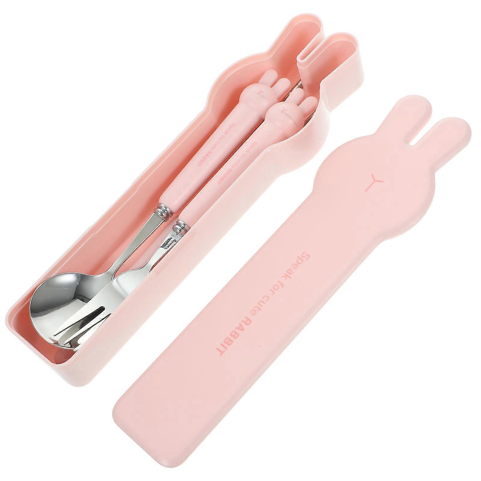 Utensils Set Of 5 Sets Reusable Stainless Steel Camping For Outdoor Travelers In Pink Portable Design