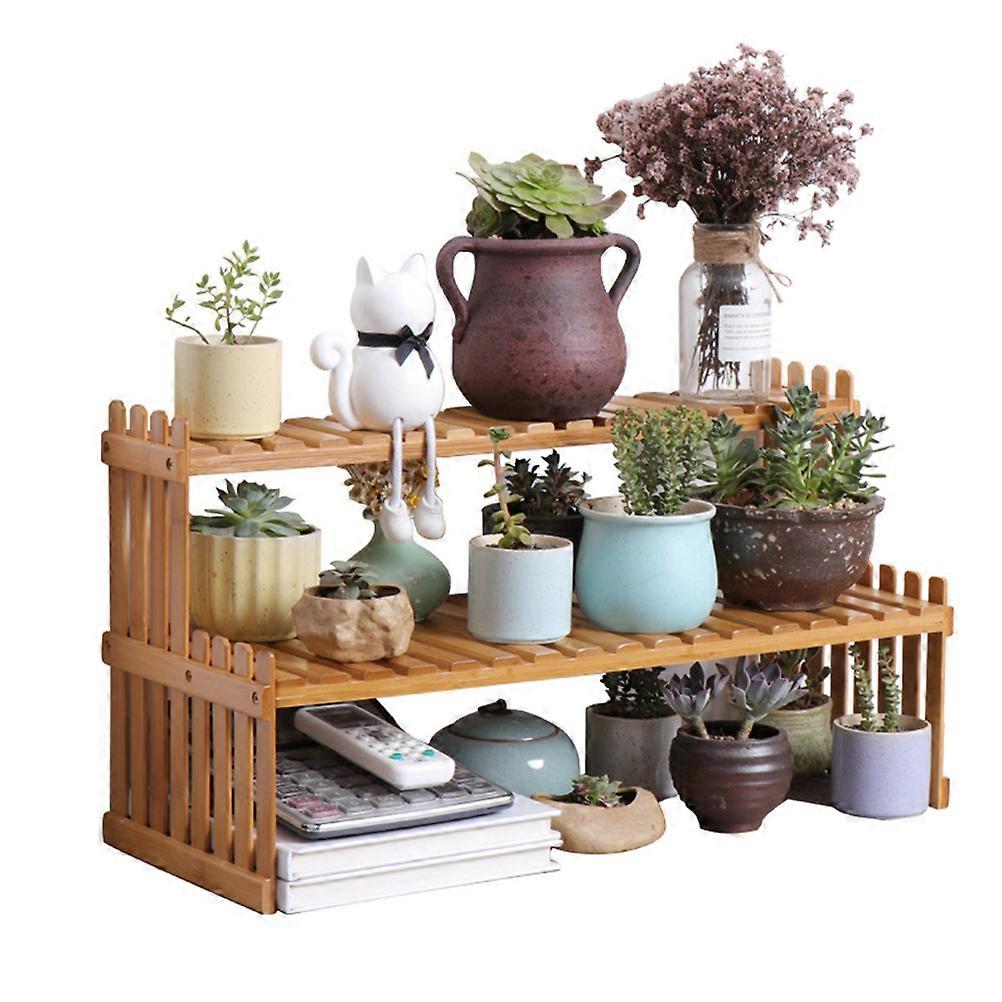Desktop Succulent Stand Wooden Flower Shelf Office Decoration 27x21x30cm Multi-Functional Bamboo 1Set