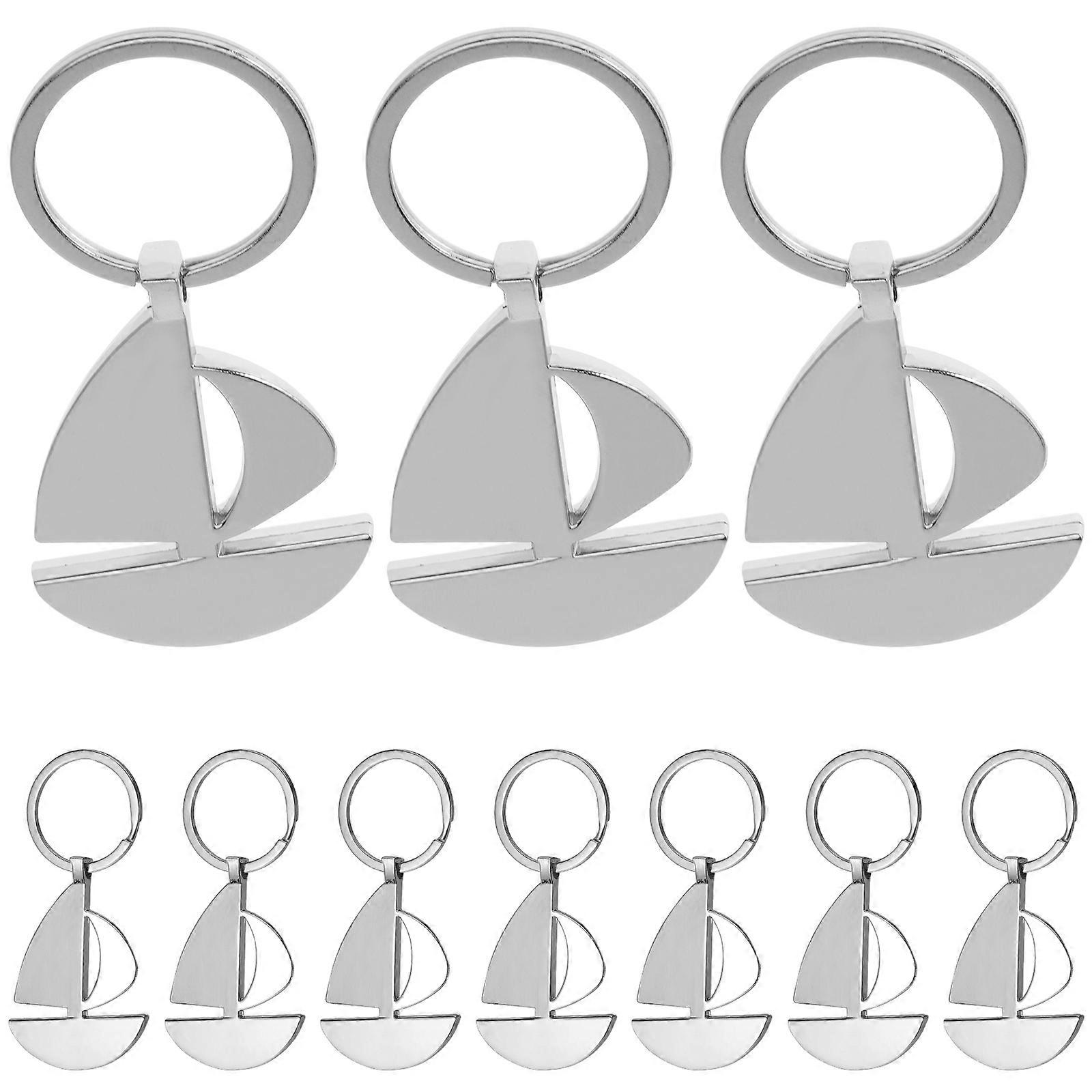 Metal Sailing Boat Key Holder Keychain for Key Storage 10Pcs Silver