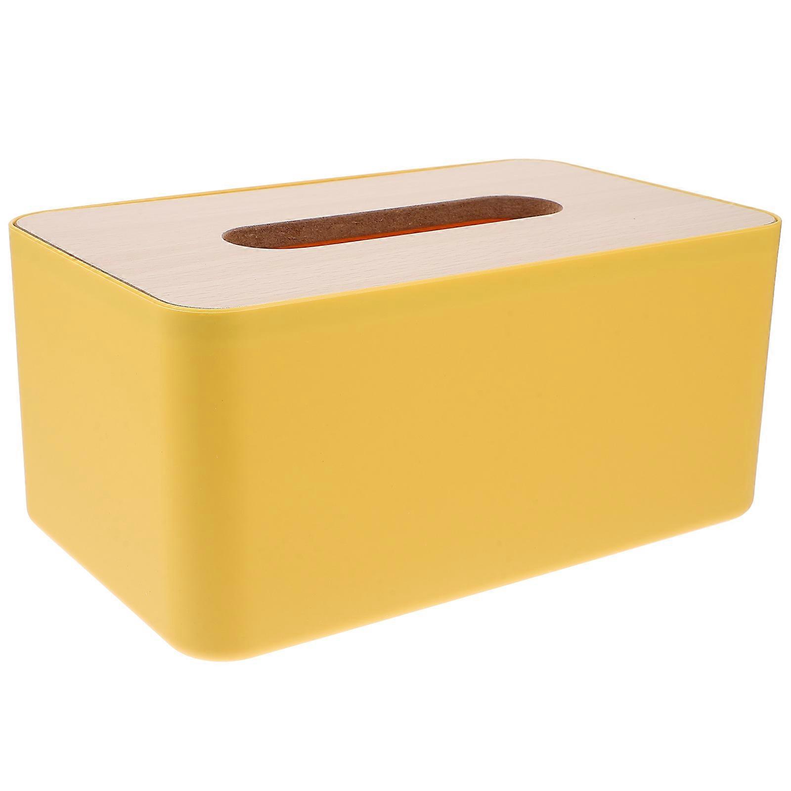 Rectangle Tissue Box Cover Holder Paper Extraction Dustproof Storage Yellow 21X13X9CM 1Pack