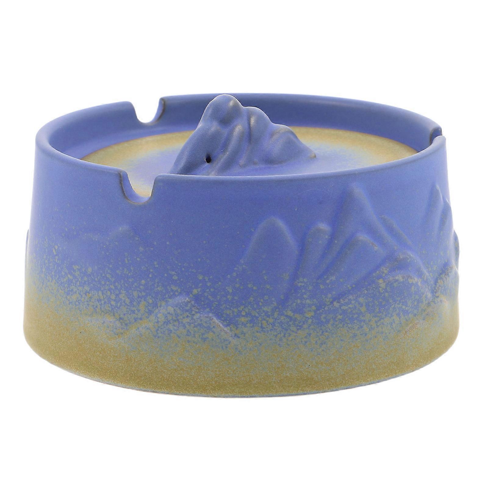 Windproof Ceramic Ashtray with Lid for Portable Use 2Pcs Blue Style