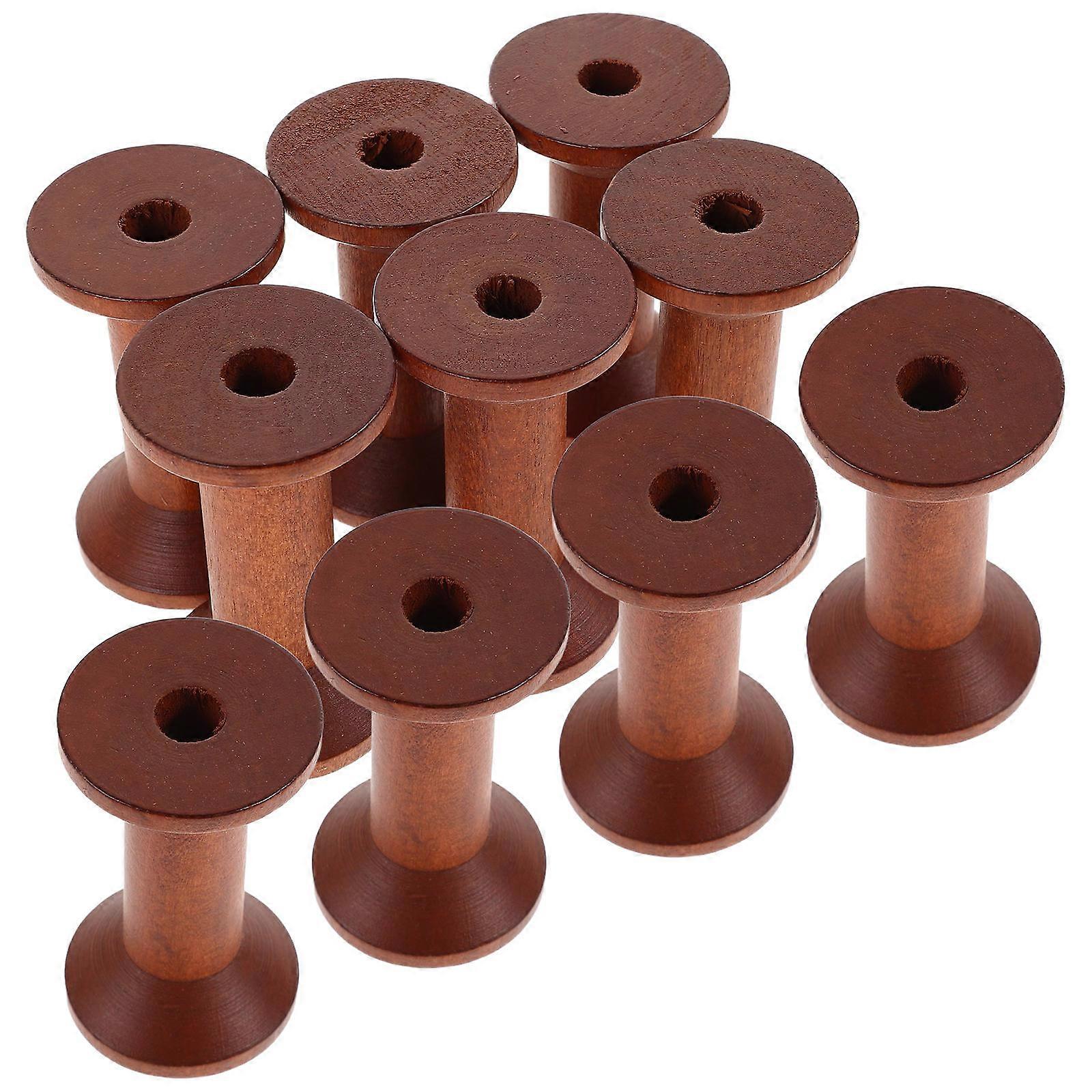 50Pcs Wooden Spools for Thread Management in Coffee Color for Crafting