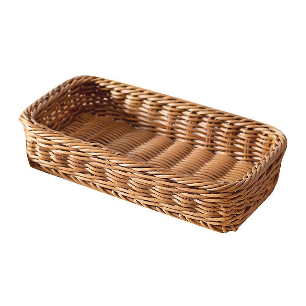 Well-Made Imitation Rattan Silverware Holder For Homeowners And Kitchen Users In Brown Lightweight Plastic 1Pack