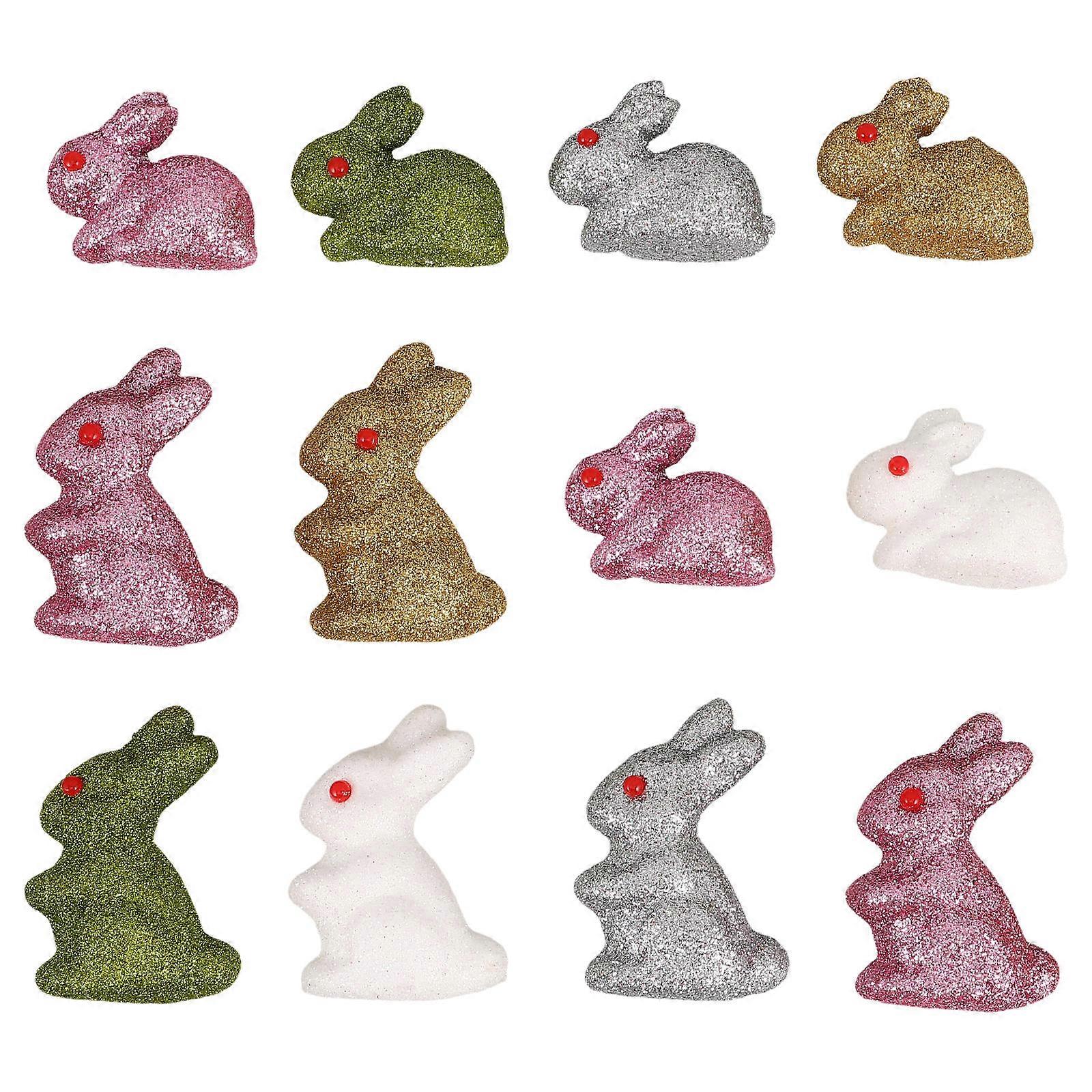 Easter Bunny Figures for Decor 48Pcs Glitter Rabbit Miniatures for Home