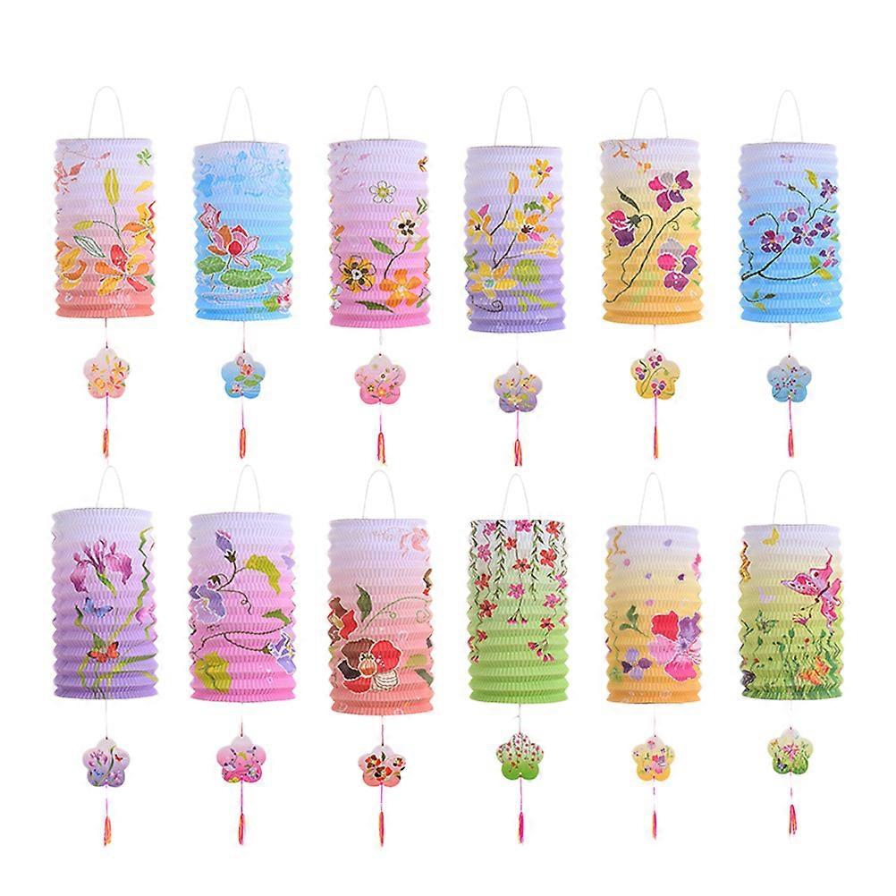 12Pcs Foldable Hanging Lanterns With Assorted Colors Perfect For Spring Festival Party Decoration Offering Lightweight And Easy Setup