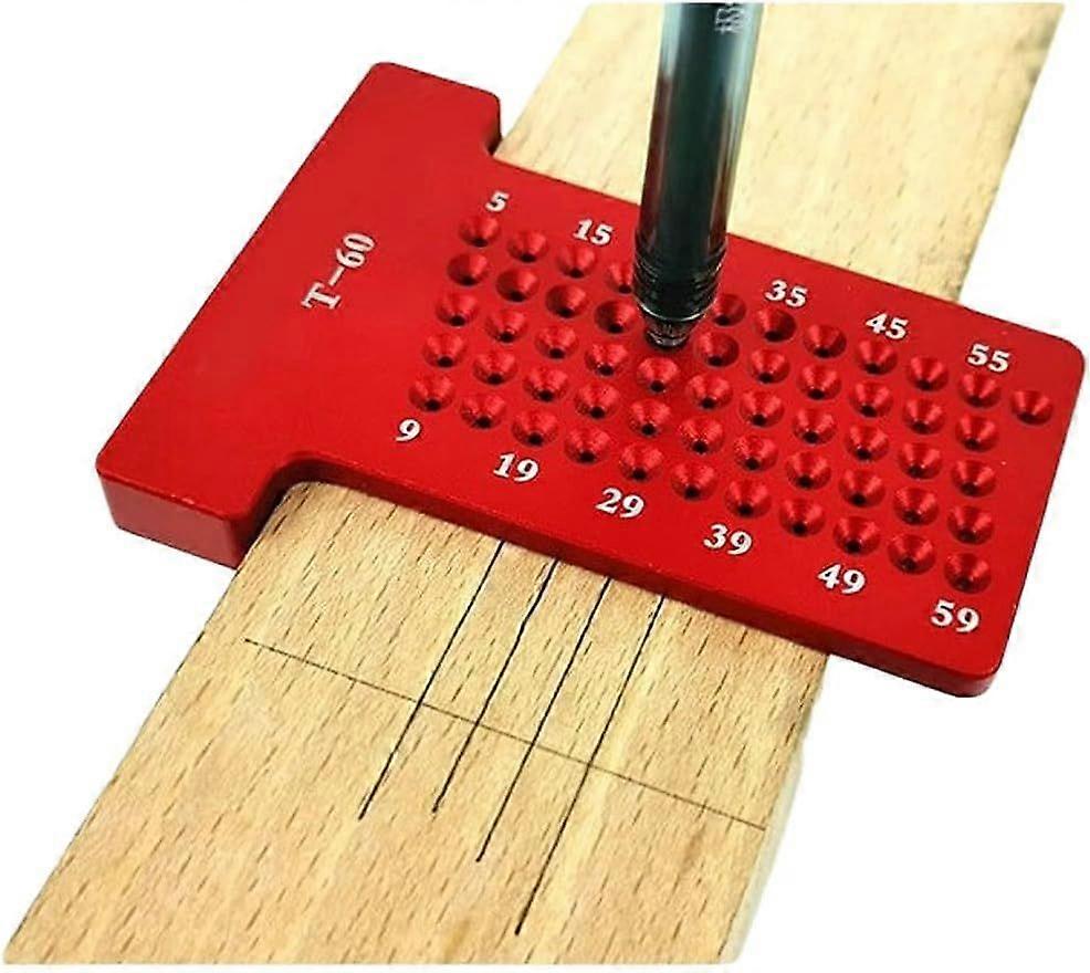 T60 Type T Scriber in Aluminum Alloy, Precision Marking T-Rule, Woodworking Measurement Tool, Woodworking Rule (Red)