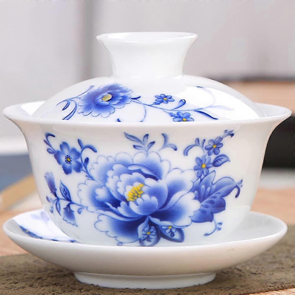 China Exquisite Ceramic teacups Gaiwan Kung Fu Tea Set 150ml Peony Pattern Ceramic Tea Bowls