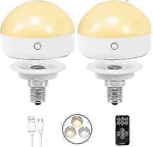 E14 Rechargeable Light Bulb,2Packs,300LM,40W Equivalent,Detachable Charging,3 Color Temperature,Remote Control Puck Emergency Lamp,Dimmer,Timer,for No