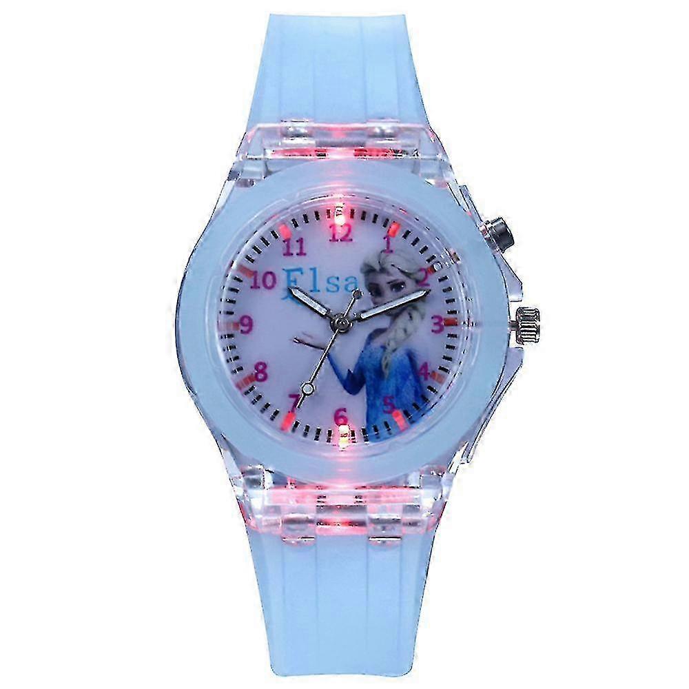 25-26 Girls Frozen Anna Elsa Cartoon Silicone Watch Luminous Led Flashing Kid Gift