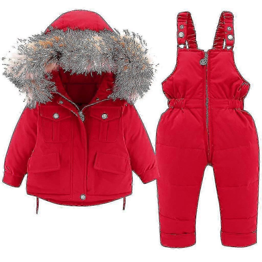 Baby Dunjacka Och Dunbyxor 2st, Flickor Pojkar Vinterkappa Med Huva Barn Skiddräkter F1201