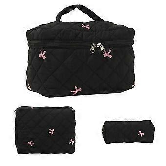 Quilted Makeup Bag 3pcs Large Capacity Toiletry Pouch Set Portable Zipper Tote Bag for Travel Organizer