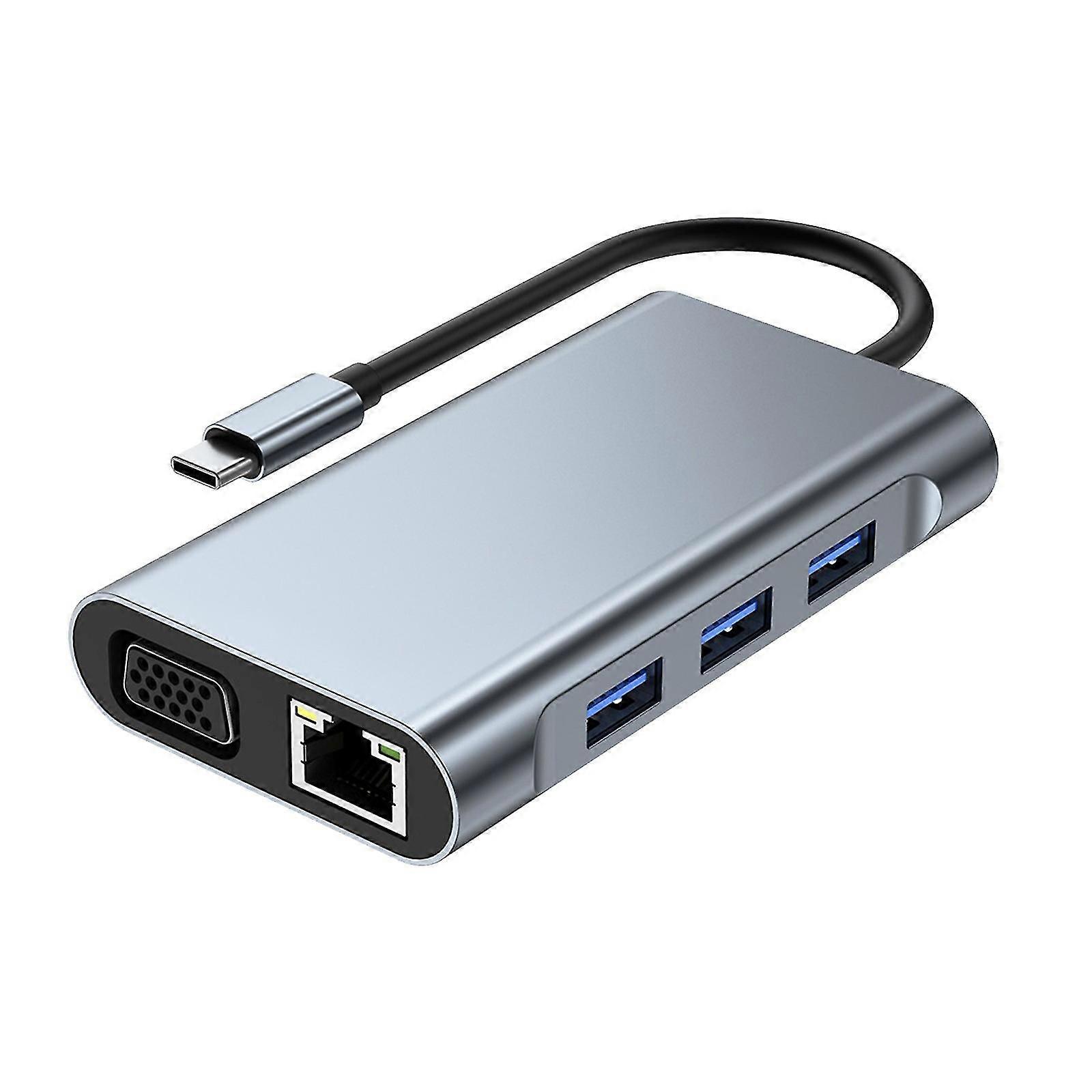 7-in-1 Type-c Network Hub Multi-splitter Adapter With Hdmi + Pd + Vga + Rj45 + 1xusb3.0 + 2xusb2.0 For Pc Computer Accessories