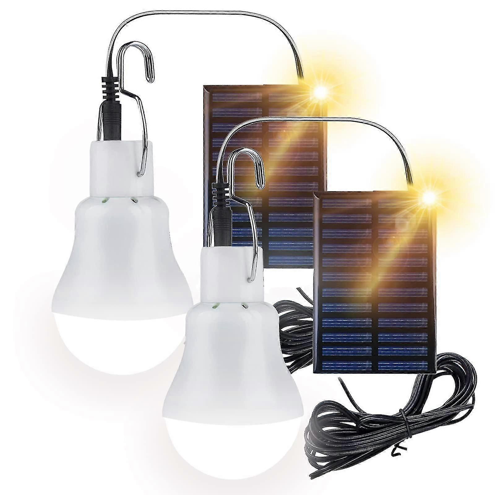 Solar Powered Shed Led Light Bulb, 2 Pack Portable Usb Charge Lantern Lamp With Solar Panel, 110 Lumens Camping Light For